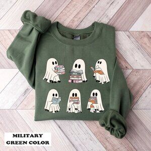 Ghost Reading Books Sweater Bookish Halloween Sweatshirt Halloween Teacher Gift